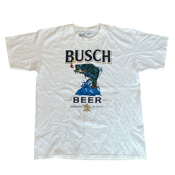 BREW CITY Men's Busch Jumping Fish T-Shirt Size L In White - Picture 1 of 7